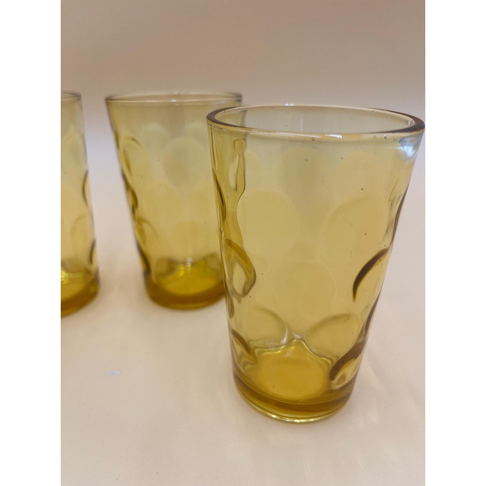 Vintage Hazel Atlas Eldorado Juice Glass Set: Amber Gold Coin Dot - Picture 4 of 10